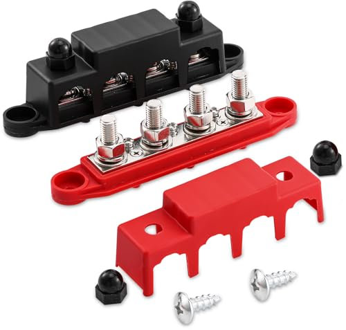 Bus Bar 12V 250A Power Distribution Block 4 x M8(5/16) Studs Marine Bus Bar 12 Volt Battery Busbar Terminal Block for Marine, Automobile, RV, Battery Terminal Block, Solar Wiring - Negative&Positive