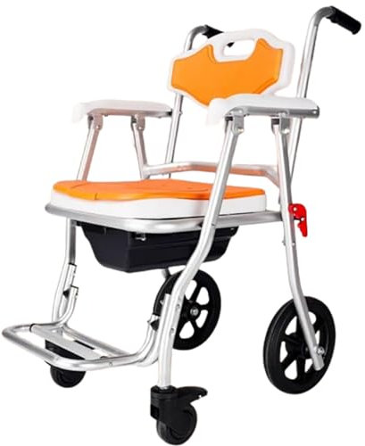 Dusch Toilettenstuhl Fahrbar Nachtstuhl,Toilettenstuhl Klappbarer WC Stuhl,Commode Toilet Chair for Bedroom,Duschstuhl mit Rollen,Die Fußstütze ist klappbar A