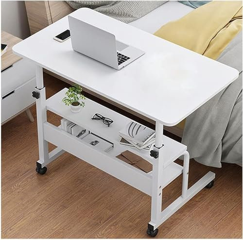 Verstellbarer Beistelltisch, mobiler Laptop-Schreibtischwagen mit Ablagefach, Überbett-Tablett mit Rollen, Computer-Schreibtisch (Farbe: D, Größe: 80 x 40 cm)