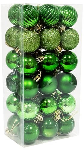 36PCS 3CM Christmas Baubles Christmas Balls Xmas Tree Decorations Mini Shatterproof Balls Hanging Ornaments for Home Xmas Party, Green