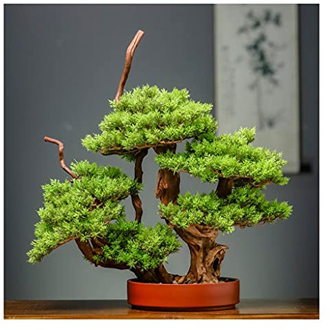 Künstliche Bonsai Künstliche, einladende Kiefern-Bonsai-Zen-ähnliche, gefälschte Grünpflanzen-Ornamente, chinesischer Stil, gefälschter Baum, Topf-Wohnzimmer-Hotel-Shop-Dekoration Künstliche Pflanze(A