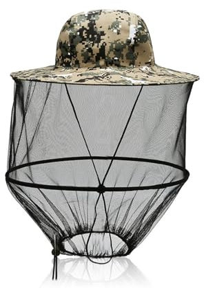 KINHARD Imkerhut Moskitonetz Schneeflocken Camouflage Mückenschutz Hut Faltbar Outdoor Hut mit Netz und Aufbewahrungstasche für Camping, Gartenarbeit und Angeln