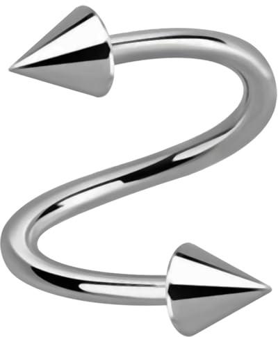 AZARIO LONDON G23 titanio calibro 16 (1,2 mm) bilanciere a spirale con cono – Piercing per sopracciglio – Orecchio cartilagine – Trago Twisted Barbell, 12mm Length - 3mm Cone, Titanio grado G23,