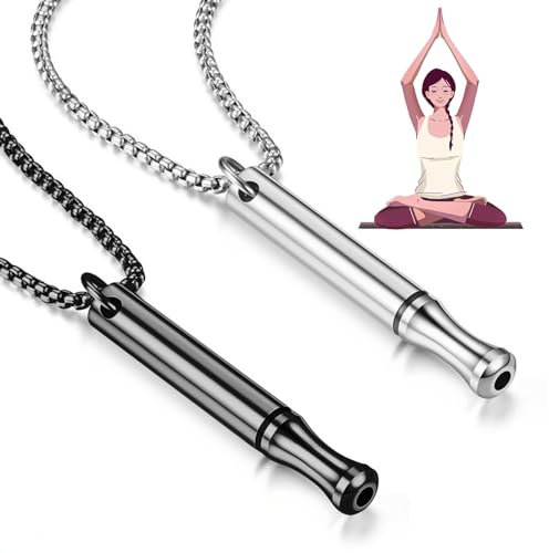 Bocguy 2 Stück Rauchentwöhnung Kette, Hoki Atemkette Edelstahl, Höki Halskette Rauchfrei, Raucherentwöhnung Hilfsmittel, Stressabbau Achtsames Atmen Halsketten für Herren Damen Meditation Entspannung
