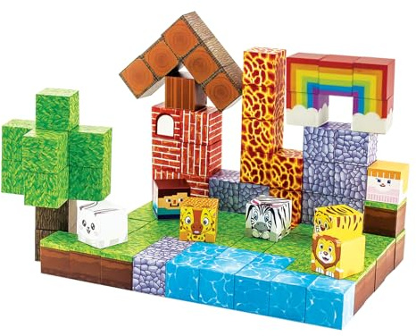 100 Teile Magnetbausteine - Magnetische Bausteine -Wald & Tiere Theme, Magnetische Spielsteine für Kinder, Kreatives Lernspielzeug mit Tier-Figuren, Bausteine für Mädchen und Jungen ab 3 5 7 Jahre