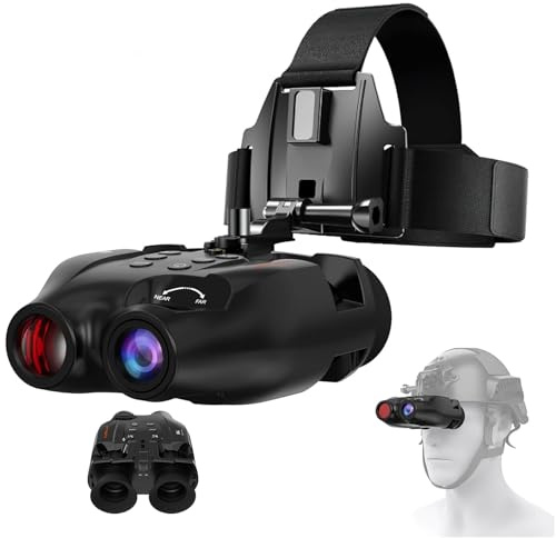Gafas de visión nocturna para adultos, prismáticos recargables de visión nocturna por infrarrojos montados en la cabeza, zoom digital 5X, compatible con fotos y videos, tarjeta de memoria de 32 G