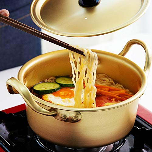Pot De Nouilles Ramen Coréen avec Couvercle (20cm) | Pot à Ramen En D'aluminium pour la Cuisson la Soupe le Curry les Pâtes le Ragoût