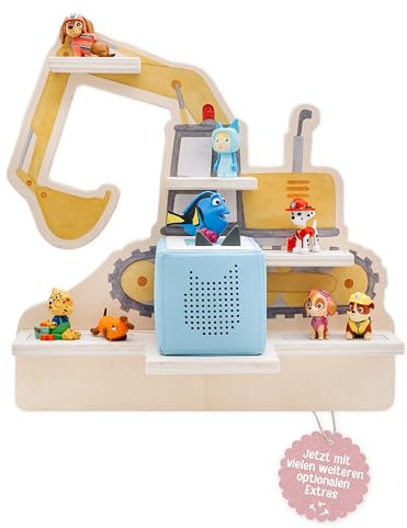 wunderwunsch personalisiertes Tonie Regal für Kinderzimmer - Magnetisches Toniebox Regal für Toniebox1 & 2 Plus Figuren mit abgerundeten Ecken & Kanten Bagger ohne Name