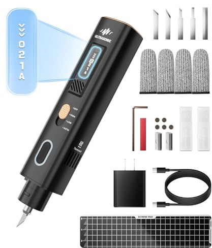 TURNRISE 40KHZ Ultraschall Schneider Ultraschall Messer Elektrisches Ultrasonic Cutter OLED-Display 3D Drucker Modell Cuttermesser Gravierstift Geeignet zum Schneiden von Kunststoff, Holz, Harz, PVC