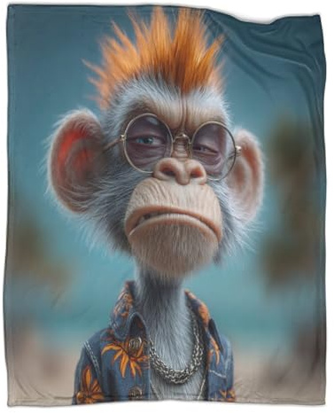 kaiyun Monkey with Glasses Blanket 3D Printed Throws Suitable Teens Adults Soft Plush Suitable for Holiday Bed Sofa 40x50inch(100x130cm)
