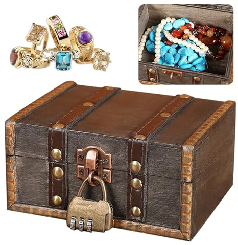AHEJIOO Schatztruhe Mit Schloss 15 X 12 X 7.5cm, Vintage Schatzkiste Mit Zahlenschloss, Schatztruhe Holz, Schatztruhe Kindergeburtstag, Schatzkiste Kindergeburtstag, Für Aufbewahrung Dekoration
