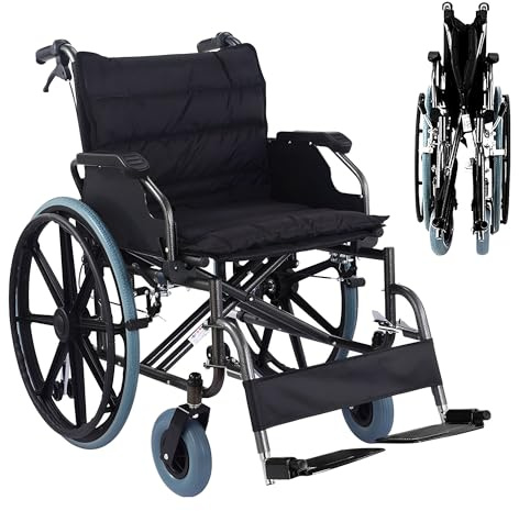 Sedia a rotelle bariatrica resistente, 61 cm, semovente in acciaio, sedia a rotelle pieghevole con seduta extra larga da 51 cm, sedia a rotelle portatile da viaggio per anziani e utenti disabili