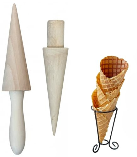 Stampo per Cialde Cono Gelato 2 Pezzi Stampo per Rotolo di Cialde, Rullo per Cono Gelato in Legno, per pizzelle per Fare Waffle Fai da Te e Coni Gelato