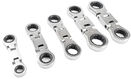 Sucritude Juego De Llaves De Carraca - 5 Piezas Doble Accion Cabezal Flexible Llave de Bolsillo Plegable 180 Grados - 3/4 Pulgada Retráctil 180 Grados Plegable Para Reparación Eléctrica Hogar Espacios