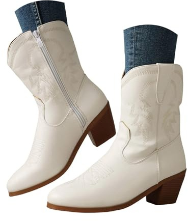 Cowboy stövlar för kvinnor breda vad knähöga stövlar kvinnor västerländsk cowboy tossor mitten av vaden broderade cowgirlskor bred passform kvinnors stövel bredd broderad mocka cowgirl stövel tjock