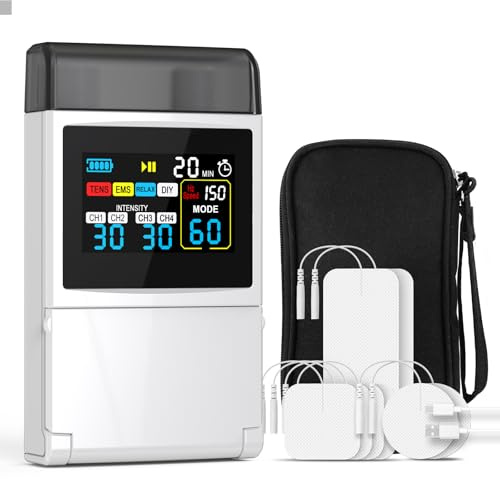 TENS Unit EMS Muscle Stimulator for Pain Relief, 4-in-1 TENS & EMS & Relax & DIY, 4-Channel 60 Modes 30 Intensity with Upgraded Color Screen for Back, Neck, Shoulder, Sciatica