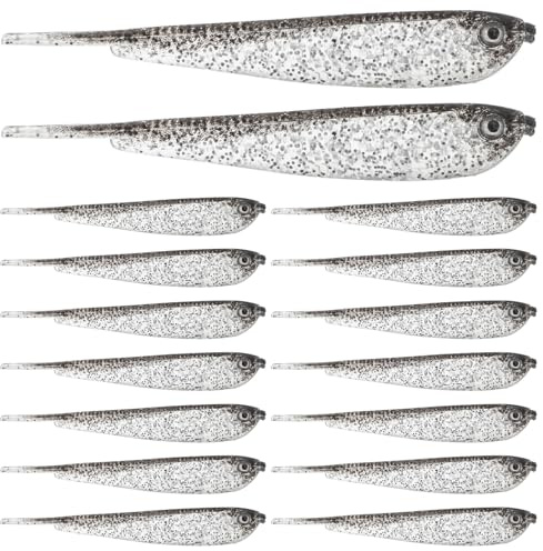 CONGARTENO 60 pièces Leurre Souple de Appâts Artificiels Gris Réalistes Souple Imitation Poisson pour Eau Douce et Eau Salée Leurres pour Brochet Truite Perche