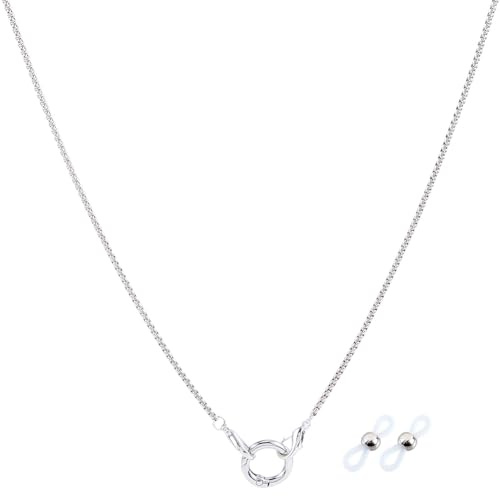 CREATCABIN 1 boîte de Collier pour Lunettes Argenté Chaîne en Métal Cordon en Fer avec Anneau en Alliage et Embouts en Caoutchouc pour Lunettes de Lecture Femmes et Hommes 75cm