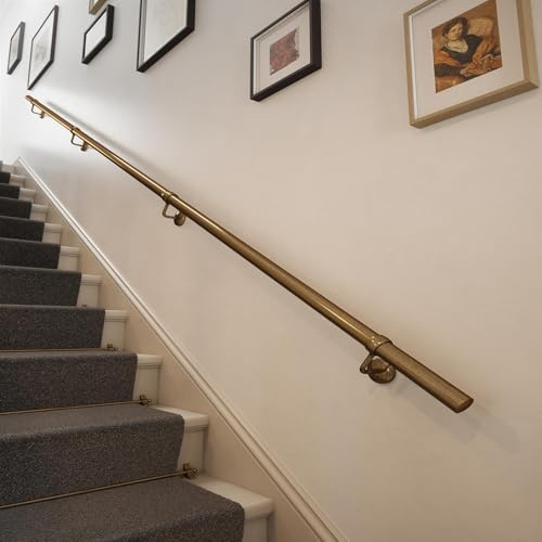 Forgeworks Steel Staircase Handrail Kit 3.6m, Antique Brass | Includes wall brackets, connectors and Fischer wall plugs in one box for drill-free, hassle-free rail assembly.