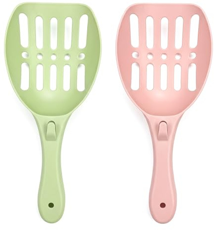 Haoyic 2 Pcs Cat Litter Scoop, Plastic Poop Sifter Scoop with Holder | Handy Sand Sifter Poop Sieve Cleaning Tool for Cats and Kittens (Green and Pink)