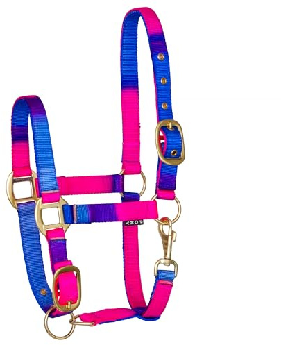 Start Halfter für Pferde – verstellbares Pferdehalfter mit Karabiner, strapazierfähig & komfortabel, Stallhalfter für Pony, Cob, Full (Warmblut) (Rosa/Violett/Blau, Cob (Vollblut))