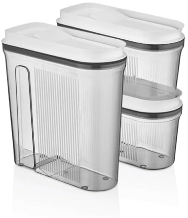 Vip Ahmet 3er Set Schmale Vorratsbehälter mit Dosierklappe, Luftdichte Aufbewahrung, 4000ml und 2x2000ml, BPA-frei, Transparent, 25x10x25 cm und 25x10x13 cm