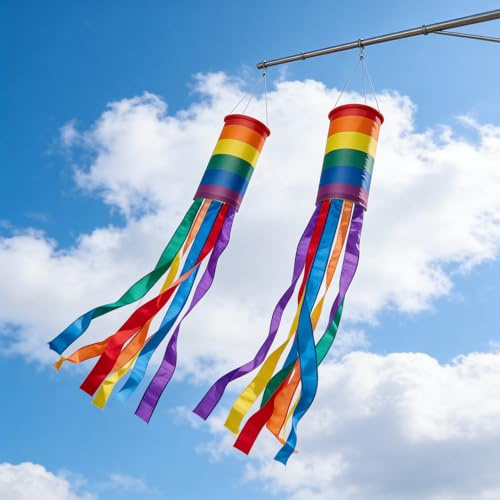 Rainbow Windsock 2 Pieces, 1M (39 Inch) Outdoor Windsock,Colourful Garden & Camping Hanging Flag Decoration, Wind Sock for Backyard, Tent, Caravan