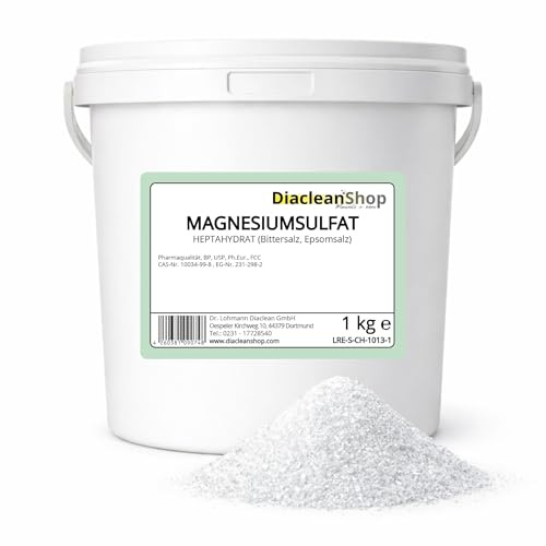 DIACLEANSHOP Bittersalz Magnesiumsulfat Heptahydrat 1kg Pharmaqualität | Ideal für Magnesiumbad Fußbad Floating Pflanzen Rasendünger