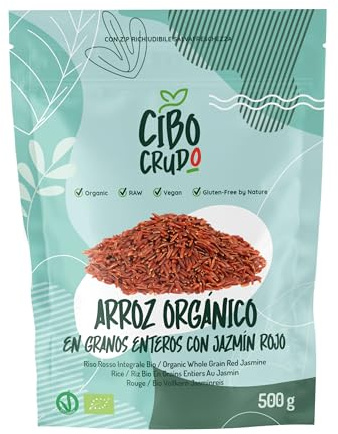Riz Rouge Biologique et Complet - 500g. Contient des Fibres Monacolin Porteine Vitamines B et Lignanes. Pour Recettes Froides et Chaudes. Non raffiné pour Conserver les Propriétés et les Nutriments.