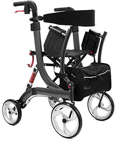 Besco Medical 2 in 1 Rollator-Rollstuhl SPRING VARIO - Leichtgewicht Rollator mit Rollstuhlfunktion & Komfort-Federung - faltbar, höhenverstellbar & umbaubar zum Transportstuhl - Modell S Graphitgrau