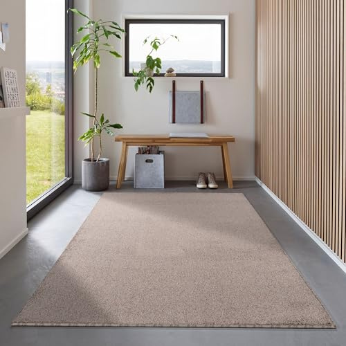 Carpetsale24 Läufer Teppich 60x100 cm Beige, Kurzflor, Einfarbig, Modern, Rechteckig, rutschfest, Pflegeleicht, Flurteppich für Küche, Eingang, Wohnbereich