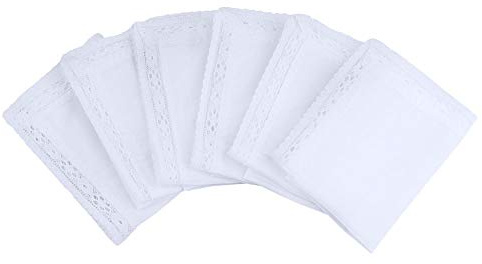 HOULIFE Femme Mouchoirs Tissu en Pur Coton 10x10/25x25cm Dentelle Doux Blanc pour Mariage Lot de 6 Pièces,Blanc,Taille unique