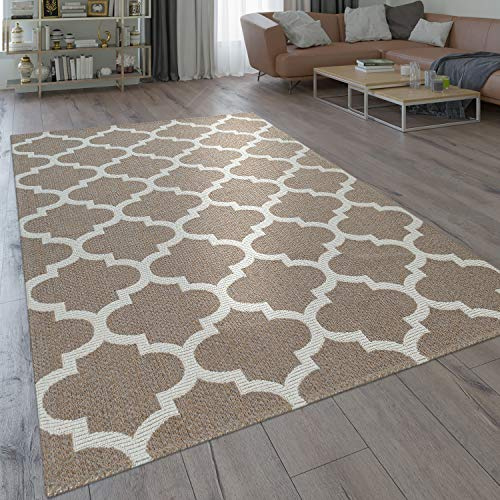 Paco Home Alfombra De Tejido Plano Moderna con Tejedura Oriental Diseño Marroquí Beige, tamaño:80x150 cm