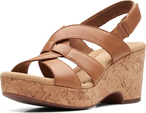 Clarks Giselle Beach Wedge Sandal, Tan Leather, 8.5 Medium