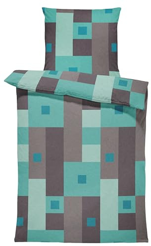 Leonado Vicenti Winter Bettwäsche Thermo Fleece Flausch Kuschelig Warme Garnitur Bettbezüge Set, Größe:2 teilig 135x200 cm, Farbe:Karo türkis grau