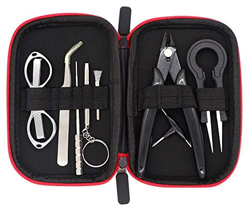 DIY Tool Kit Coil Jig Winding Set,Ceramics Tweezers,Coil Set,Wire Cutter,Folding Scissors, Coil Brush, Screwdrivers with A Carrying Case