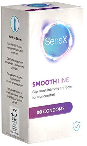 SensX Smooth Line - Feuchte Kondome mit komfortabler Passform und 56mm Breite, ohne tierliche Produkte - 1 x 20 Stück