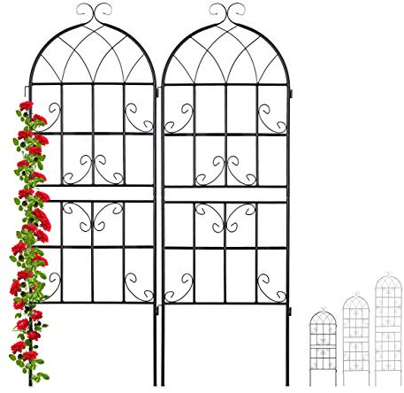 Relaxdays 2 x Rankgitter Metall, zum Stecken, Rankhilfe für Kletterpflanzen, Blumengitter 150 x 50 cm, Spalier Garten, schwarz
