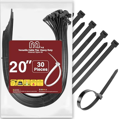 Klemmschelle, Kunststoff, 500 mm x 12,4 mm, Serflex Kabelbinder, Rilsan, schwarz, Nylon, Aerflex, schwarz, breit, lang, elektrisch, für Außenbereich, Zaun, Garage, 30 Stück