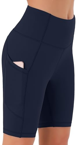 JOYSPELS Cycling Shorts Women with Pockets High Waisted Non See Through Womens Activewear Shorts for Gym Workout Running Yoga Sport Exercise UK Navy Blue M