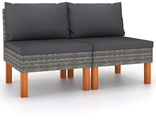 vidaXL 2X Eukalyptusholz Massiv Mittelsofa Modular Lounge Sofa Garnitur Gartenmöbel Gartenset Sitzgarnitur Gartensofa Sitzgruppe Poly Rattan