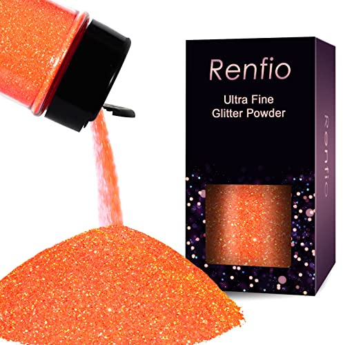 Renfio Polvere glitterata iridescente, ultra fine, 55 g, resina fluorescente, per artigianato, paillettes, chip epossidici, fiocchi per slime, pittura, arte, decorazione festiva, arancione