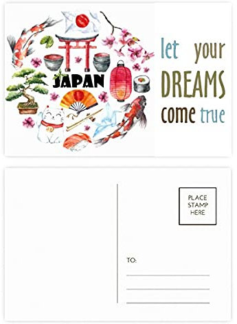 Japanisches Postkarten-Set im japanischen Stil, Aquarellfarben, Traum, Kommen Sie wahr, 20 Stück