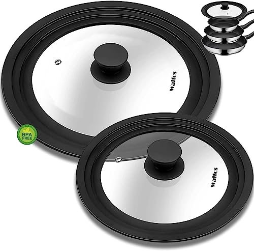 Universal Lid for Pots, Pans and Skillets - Tempered Glass with Heat Resistant Silicone Rim and Fits 16/18/20cm and 24/26/28cm Diameter Cookware（2Pcs）