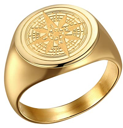 Joliernelle Herren Kompass Ring Edelstahl Reisegeschenk Klassisch Siegelring Größe 54 bis 69