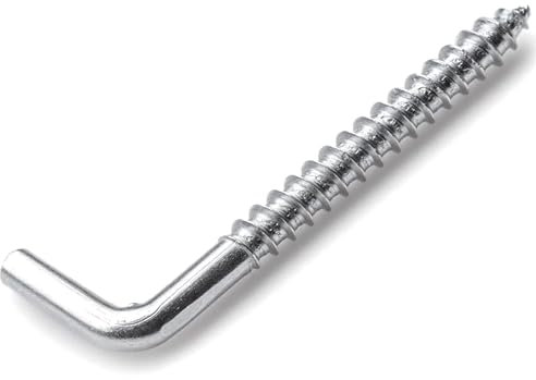 SS8 35mm L Hooks Screw in (Pack of 5) Hook Heavy Duty Square Cup Metal Hanger Picture Hanging Dresser Outdoor