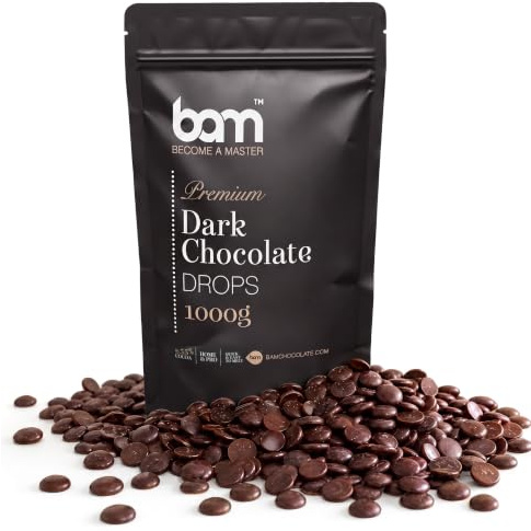 BAM Zartbitter Schokolade Drops – Kuvertüre Backschokolade (55,6% Kakao) – Schokodrops zum Backen & Schmelzen – Dark Chocolate Chips für Cookies, Schokofondue & Schokobrunnen - 1 kg