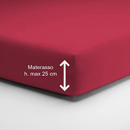 Home Tresor - Lenzuolo Sotto Matrimoniale con Angoli Elasticizzati, cm. 180x210 h. Materasso 25, 100% Puro Cotone, Prodotto Italiano, Color Ciclamino