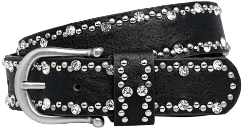 Caspar GU292 Damen Gürtel mit dezentem Strass und Nieten Dekor