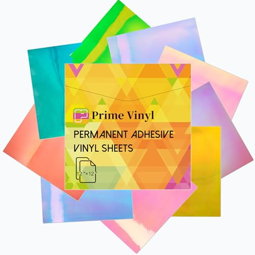 Prime Vinyl 9 Sheets Holographic Permanent Vinyl - 12” x 12” Holographic Vinyl for Cup, Opal Craft Self Adhesive Vinyl for Cutting Machine, Home Decal